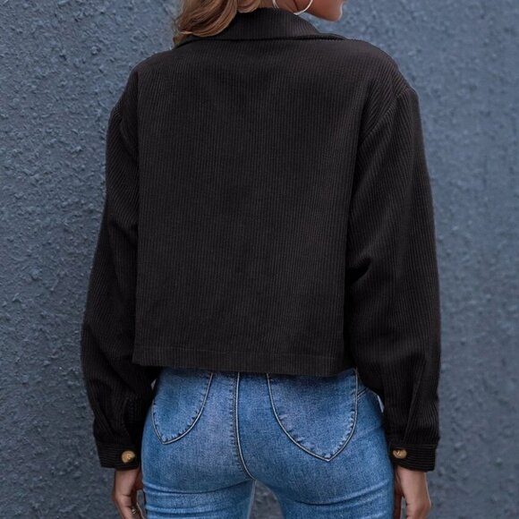 Corduroy trucker jacket shacket button up pocket - Picture 6 of 12